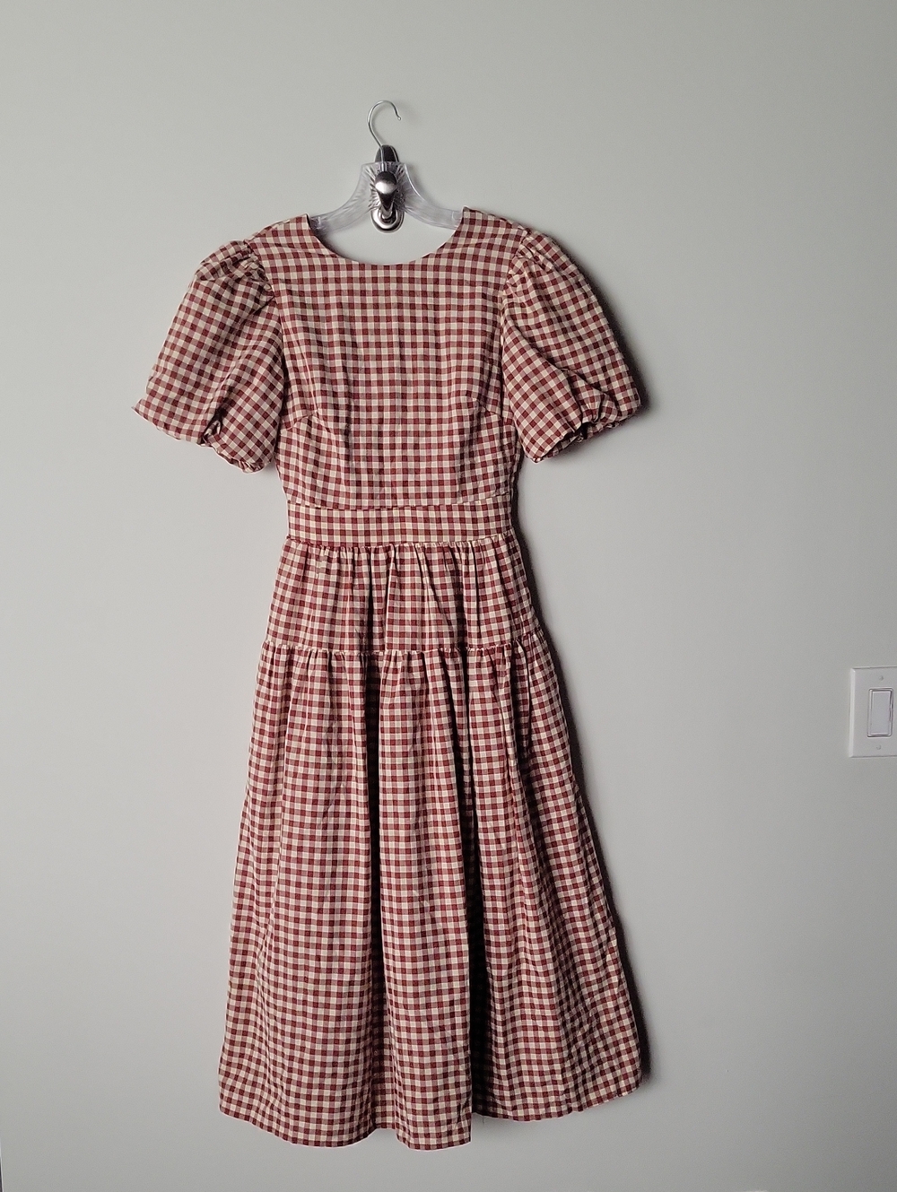 El Saison Juni Gingham Peasant Prairie Cottagecore MilkMaid Boho Long Dress XS